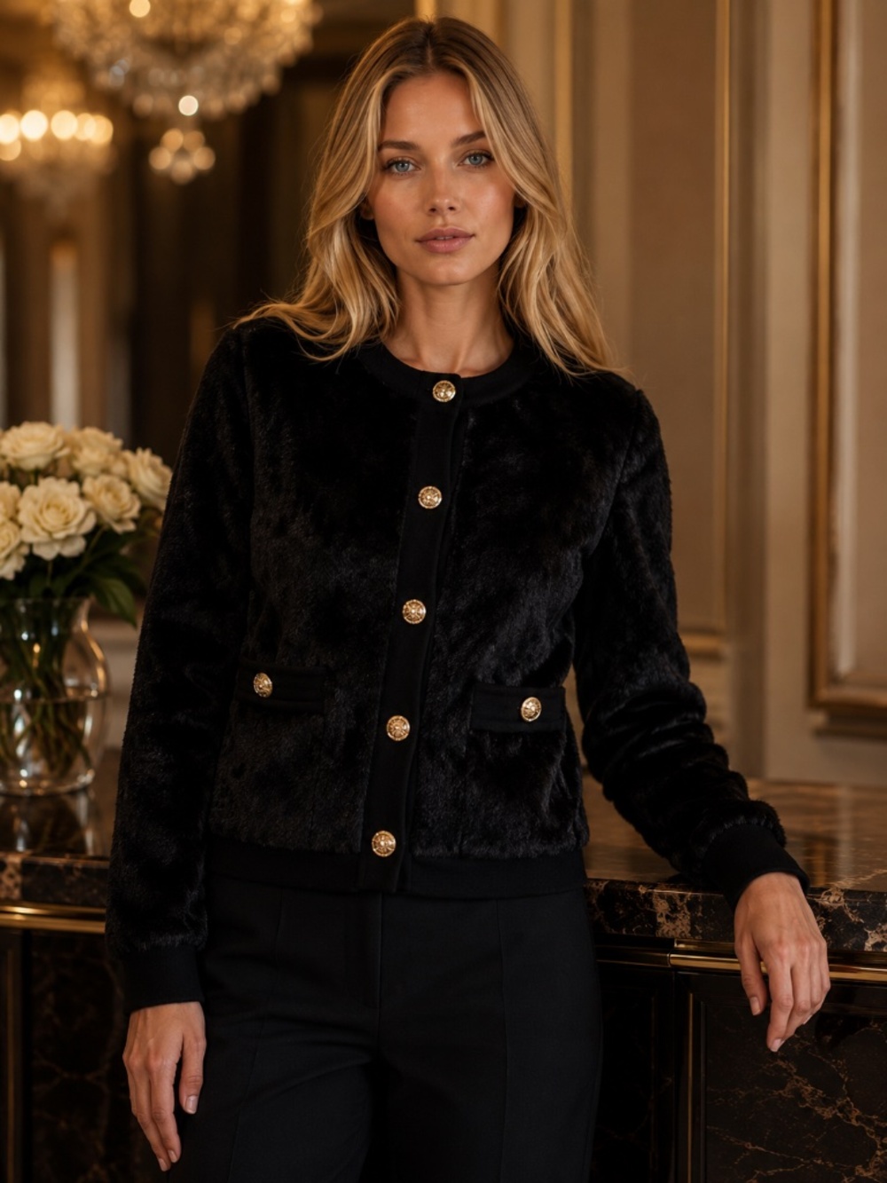 Balmain Black Women’s Sweater with Gold Buttons – Luxury Designer Knit